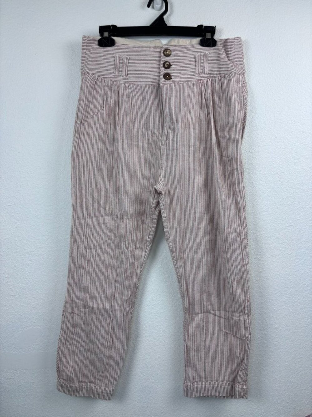 Free People women's 12 brown cream‎ striped crop 100% cotton pants cottagecore